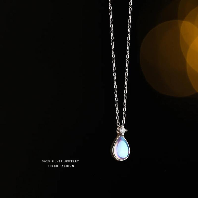 925 Silver Moonstone Water Drop Pendant Necklace for Women
