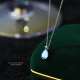 925 Silver Moonstone Water Drop Pendant Necklace for Women
