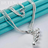 925 Silver Chain Tassel Ball Pendant Necklace Wedding Jewelry