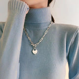 925 Silver Sweater Necklace Buckle LOVE Heart Party