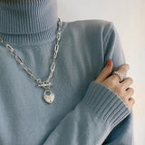 925 Silver Sweater Necklace Buckle LOVE Heart Party