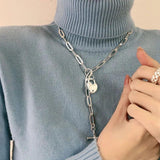 925 Silver Sweater Necklace Buckle LOVE Heart Party