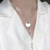 925 Silver Sweater Necklace Buckle LOVE Heart Party