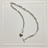 925 Silver Sweater Necklace Buckle LOVE Heart Party