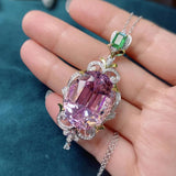 Natural Pink Morganite Pendant Necklace with Chain Silver Sweater