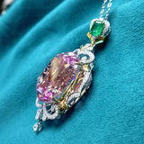 Natural Pink Morganite Pendant Necklace with Chain Silver Sweater