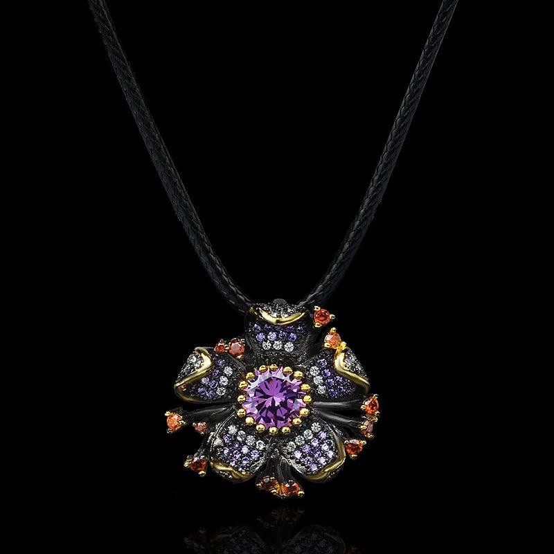 Exaggerated Flower Necklace Purple Zircon Jewelry for Women