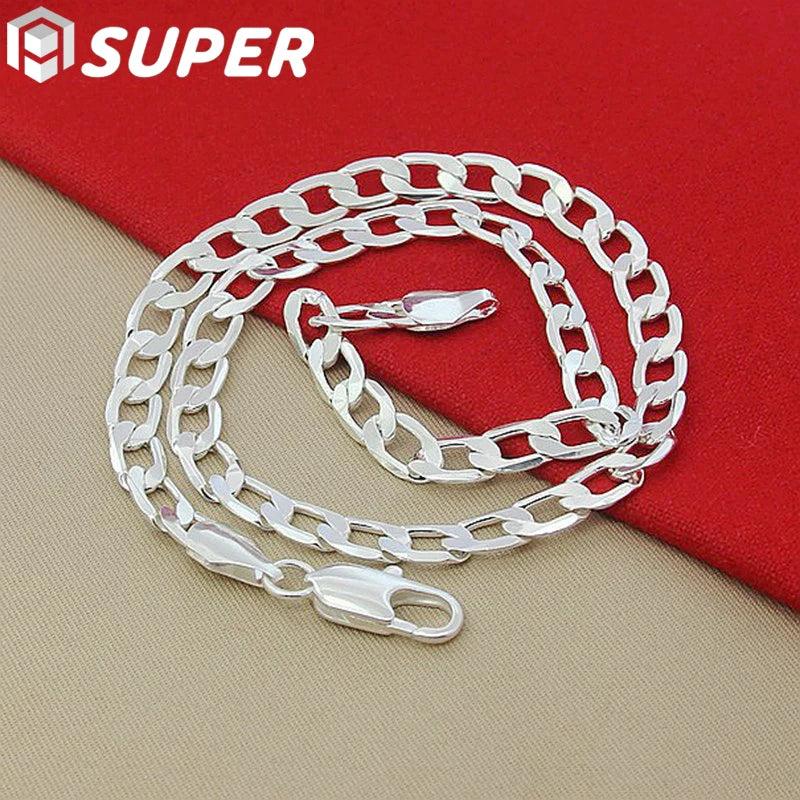925 Silver 8mm Flat Chain Necklace 16-24 Inch