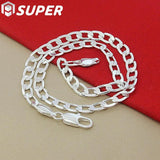 925 Silver 8mm Flat Chain Necklace 16-24 Inch