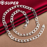 925 Silver 8mm Flat Chain Necklace 16-24 Inch
