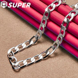 925 Silver 8mm Flat Chain Necklace 16-24 Inch