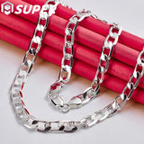 925 Silver 8mm Flat Chain Necklace 16-24 Inch