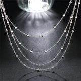925 Silver Round Smooth Beads Layered Necklaces for Women Wedding Jewelry