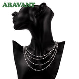 925 Silver Round Smooth Beads Layered Necklaces for Women Wedding Jewelry
