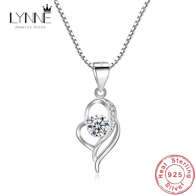 Heart Shape Zircon Pendant Necklace 925 Sterling Silver Rhinestone Women Clavicl