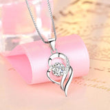 Heart Shape Zircon Pendant Necklace 925 Sterling Silver Rhinestone Women Clavicl