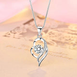 Heart Shape Zircon Pendant Necklace 925 Sterling Silver Rhinestone Women Clavicl
