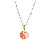Y2K Colorful Enamel Circle Pendant Yingyang Coin Necklace