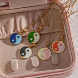 Y2K Colorful Enamel Circle Pendant Yingyang Coin Necklace
