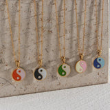 Y2K Colorful Enamel Circle Pendant Yingyang Coin Necklace