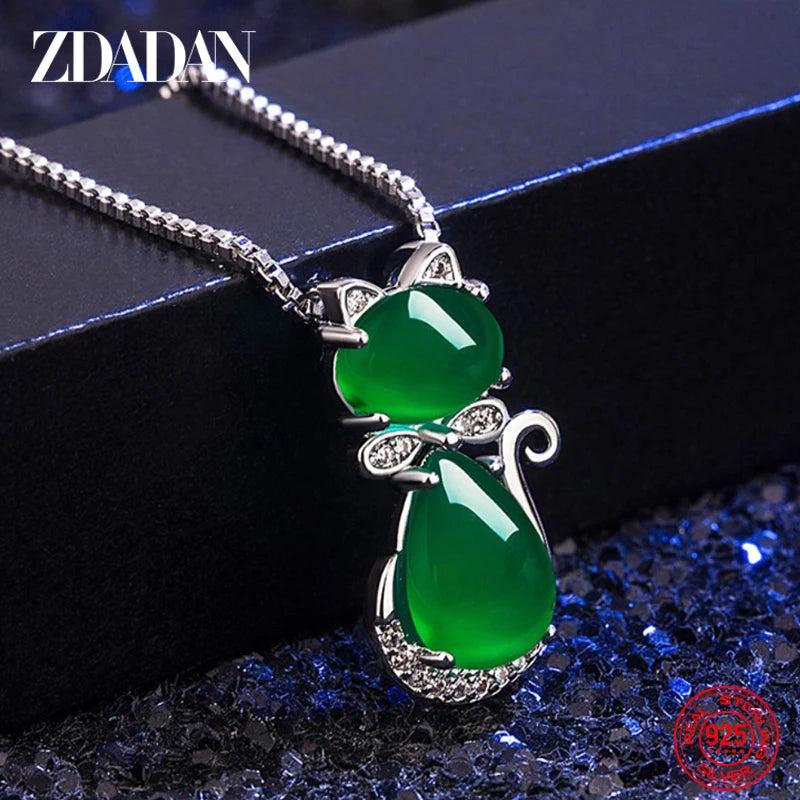 925 Sterling Silver Emerald Necklace Zircon Box Chain Jewelry