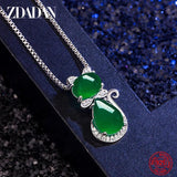 925 Sterling Silver Emerald Necklace Zircon Box Chain Jewelry