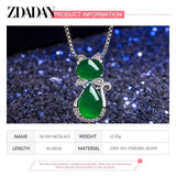 925 Sterling Silver Emerald Necklace Zircon Box Chain Jewelry