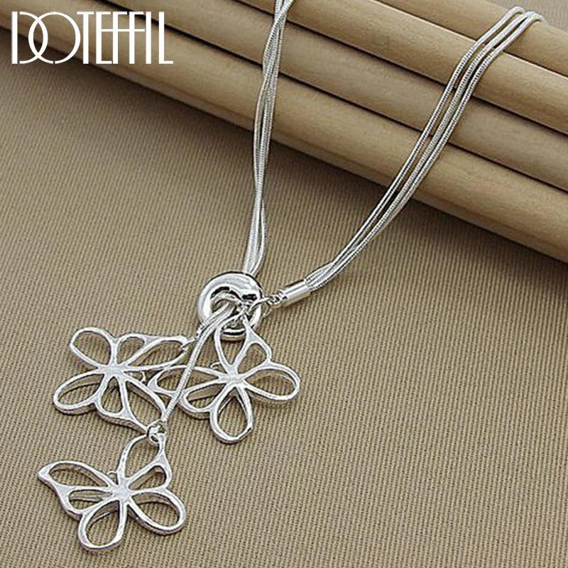 925 Silver 3 Snake Chain Butterfly Necklace for Women