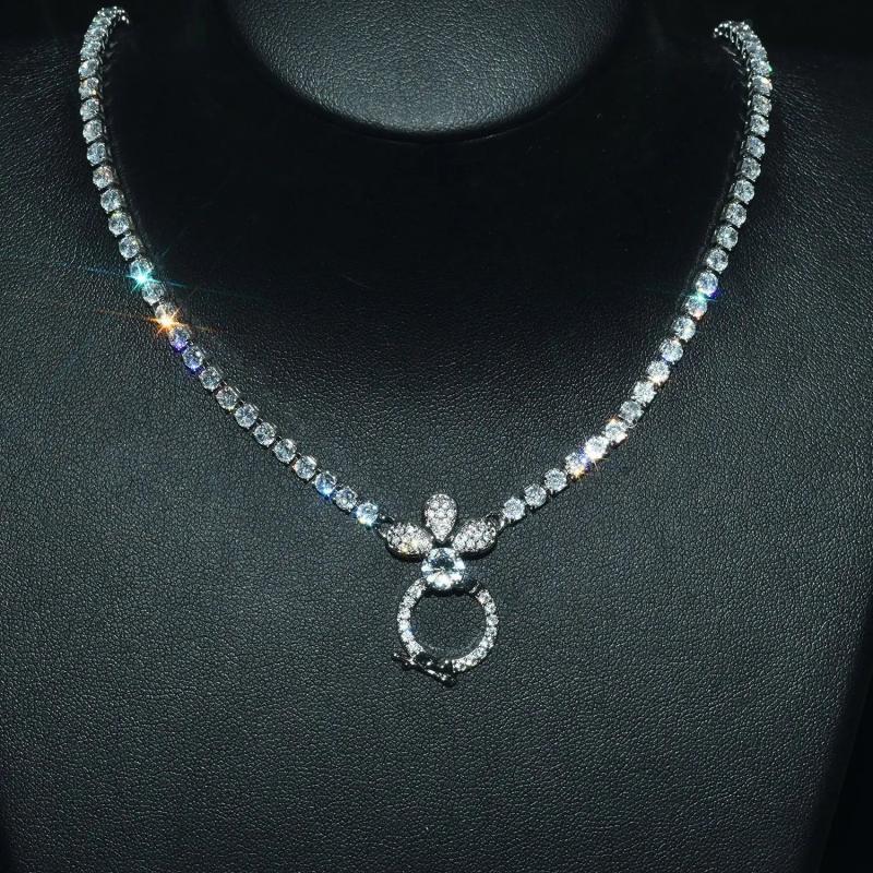 Vintage CZ Pendant Silver Necklace for Women