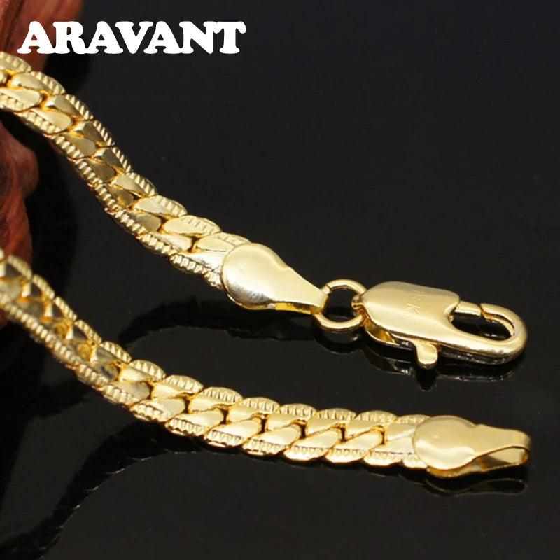 925 Silver 18K 5mm Sideways Chain Necklace 18-24 Inch