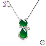 Retro Silver 925 Necklace Cat Shape Emerald Zircon Pendant