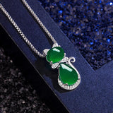 Retro Silver 925 Necklace Cat Shape Emerald Zircon Pendant