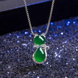 Retro Silver 925 Necklace Cat Shape Emerald Zircon Pendant