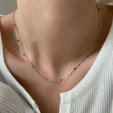 925 Silver Rainbow Bead Clavicle Chain Necklace for Women