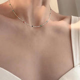 925 Silver Rainbow Bead Clavicle Chain Necklace for Women