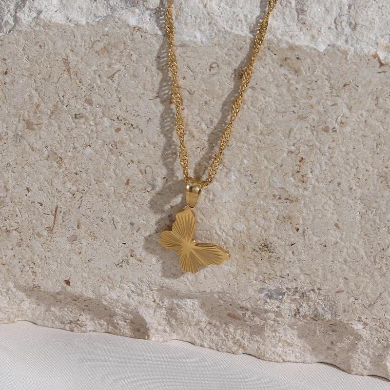 Waterproof Stainless Steel 18K Waterwave Chain Pendant Necklace