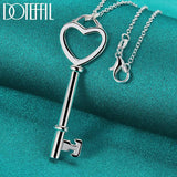 925 Silver Heart Key Pendant Necklace 18in Chain Woman Wedding Jewelry