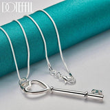 925 Silver Heart Key Pendant Necklace 18in Chain Woman Wedding Jewelry