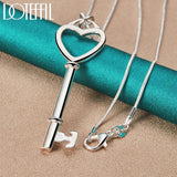 925 Silver Heart Key Pendant Necklace 18in Chain Woman Wedding Jewelry