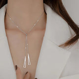 925 Silver Geometric Retractable Necklace Hollow Triangle Box Chain