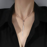925 Silver Geometric Retractable Necklace Hollow Triangle Box Chain