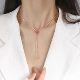 925 Silver Geometric Retractable Necklace Hollow Triangle Box Chain