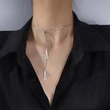 925 Silver Geometric Retractable Necklace Hollow Triangle Box Chain