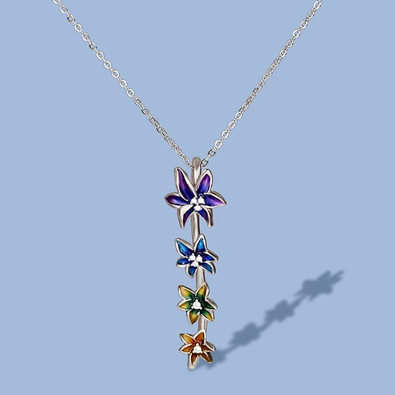 925 Silver Flower Enamel Necklace for Women