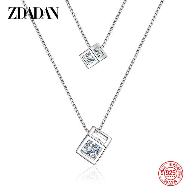 925 Silver 8mm Zircon Double Layers Necklace for Women
