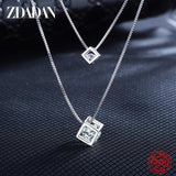 925 Silver 8mm Zircon Double Layers Necklace for Women