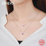 925 Silver 8mm Zircon Double Layers Necklace for Women