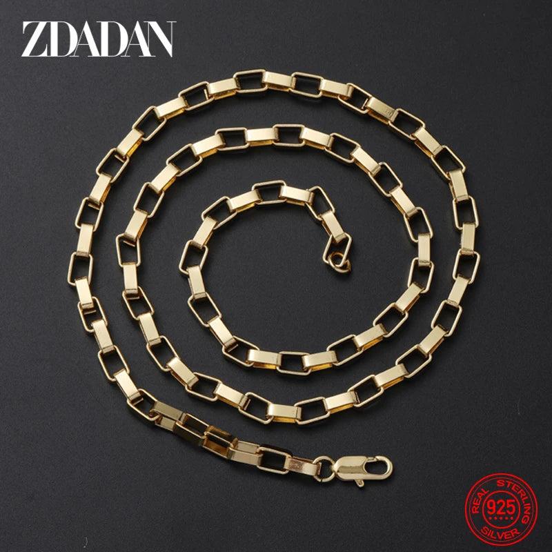 925 Sterling Silver 18k 4MM Box Chain Necklace Men Women Party Jewelry