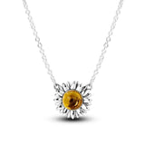 925 Silver Sunflower Pendant Chain Necklace For Women
