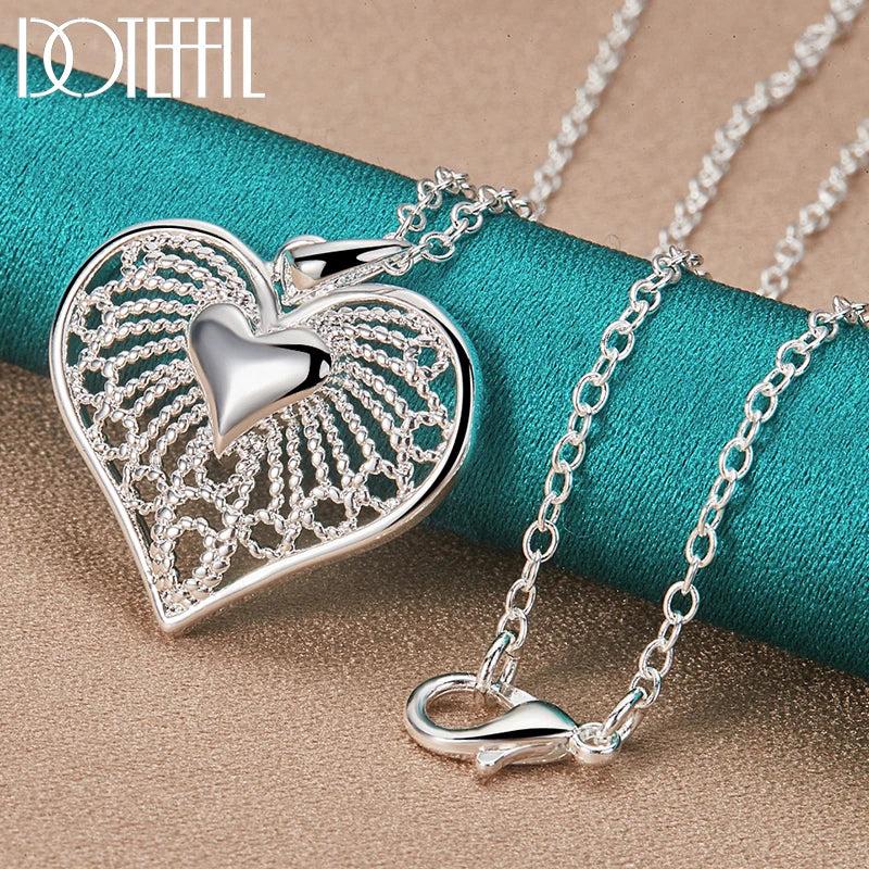 925 Silver Heart Pendant Necklace 16-30 Inch Chain for Women